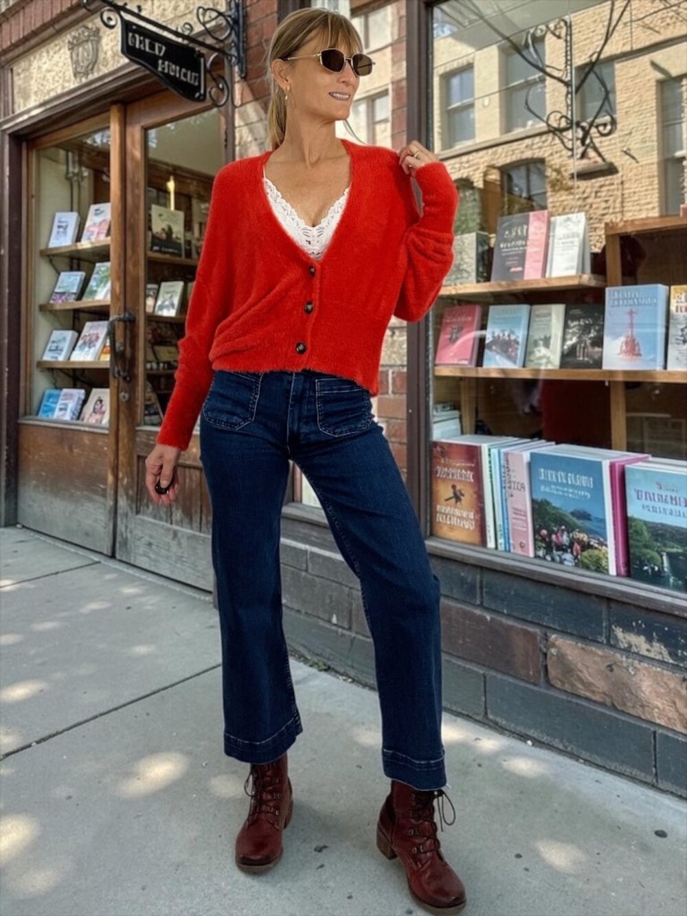 Free People Cardigan Sweater XS Eyelash Knit Red V-Neck Button Front Oversized